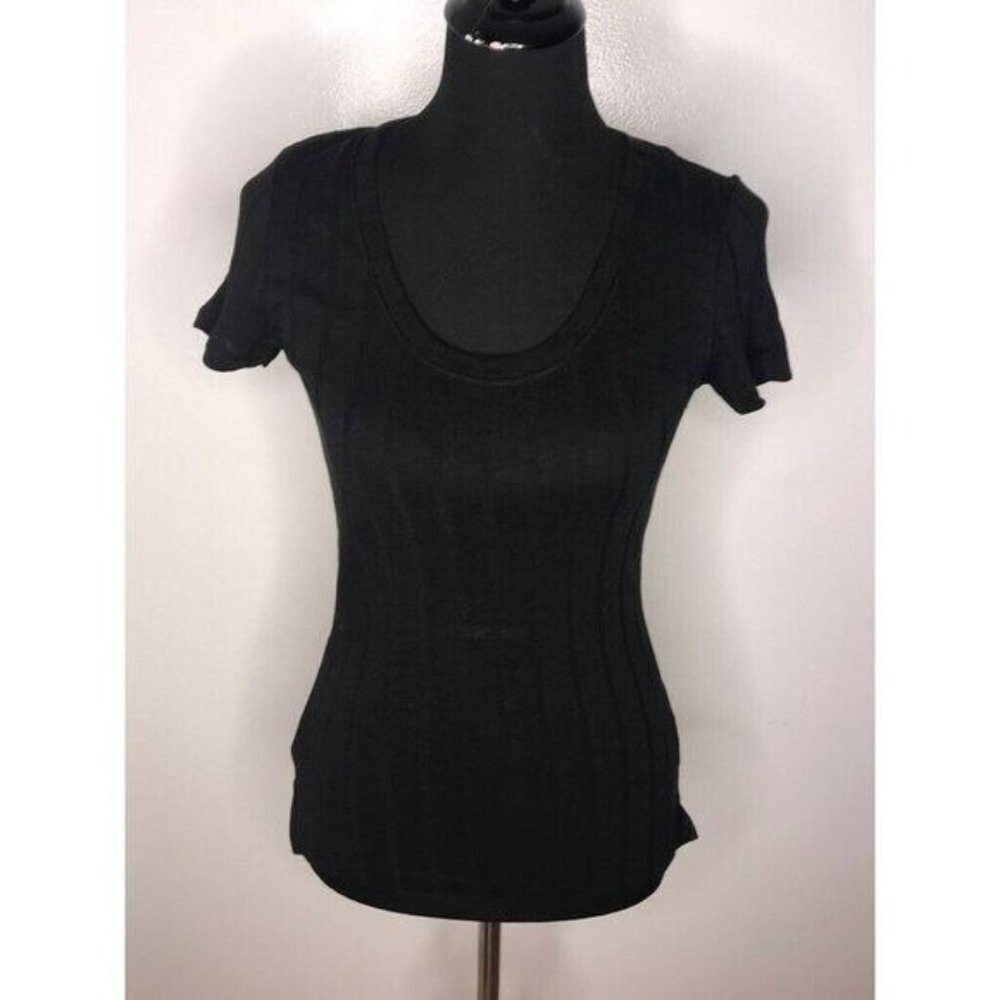 Sanctuary‎ Womens Blouse Black Textured Short Sleeve Scoop Cotton Blend XS New